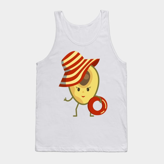 Avocado beach girl with sun hat and swim ring Tank Top by Cute-Design